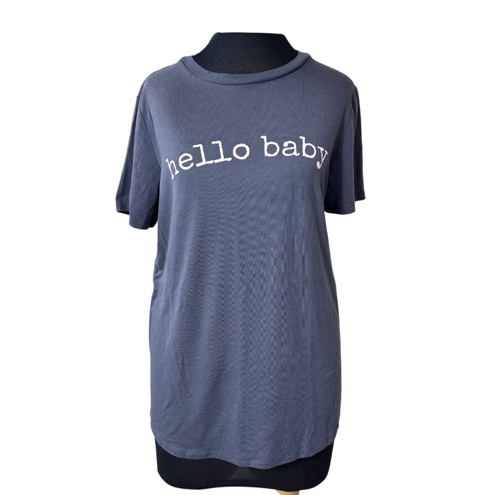 Isabel Maternity "Hello Baby" Graphic Tee Shirt Medium Gray